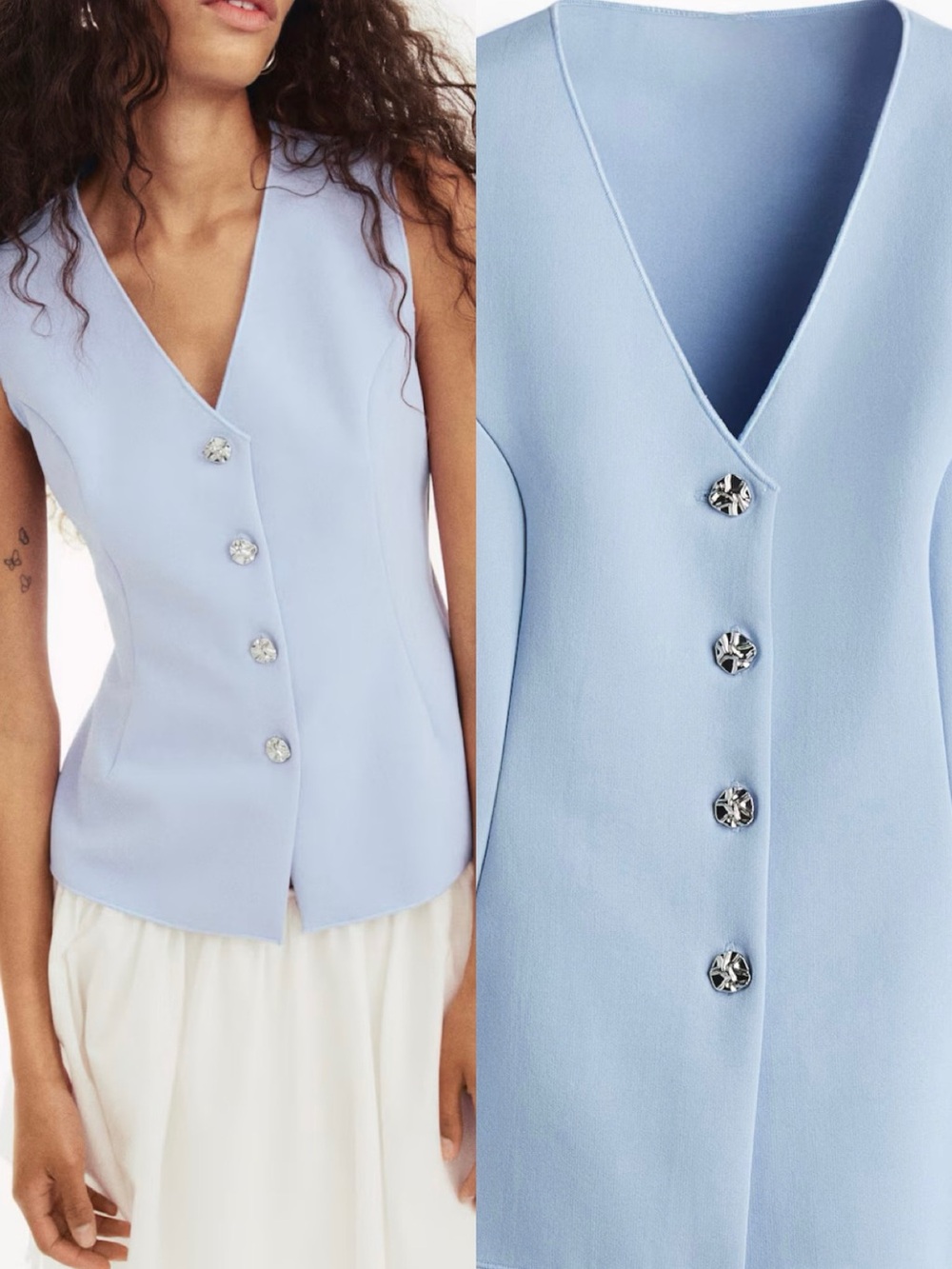 H&M Light Blue V-Neck Button Vest Top